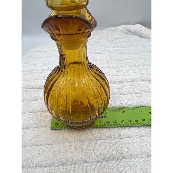 Avon Amber Bulbous Ribbed Decanter Cruet with Stopper 7" Tall Decor Display Prop - Picture 9 of 10